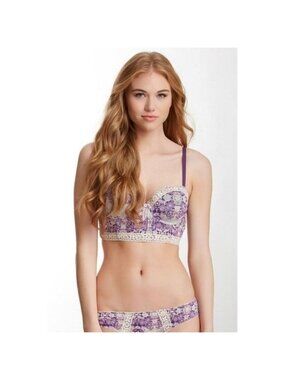 Underella By ELLA MOSS Bohemian BLISS Long Line BRA Purple Lace  FLORAL ( 32C )